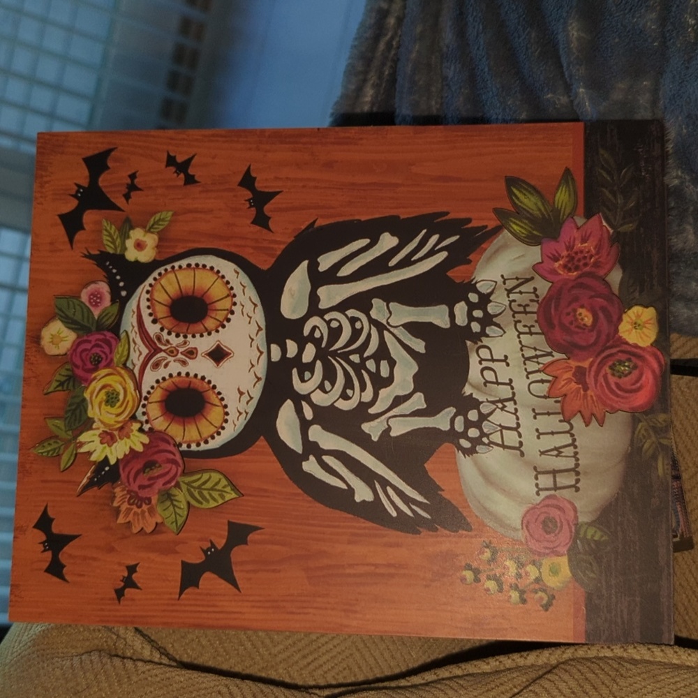 Halloween Skeleton Owl Wall Art with Floral Accents